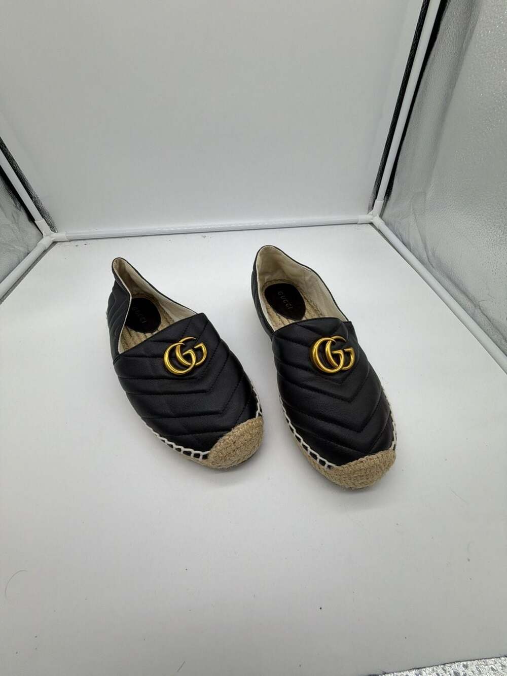 Gucci Black Matelasse Leather GG Marmont Espadrilles Flats Shoes ( AS IS )